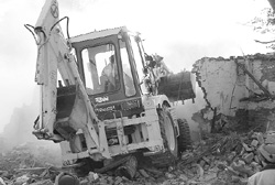 A demolition drive in Jhota Kut Colony, Sector 71, Mohali, on Friday. 