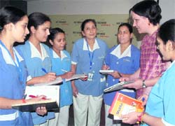 Nursing staff attend a workshop on critical care at Alchemist Hospital in Panchkula 