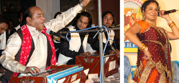 (From left) Mehar Ali, the qawwal from Pakistan, performing at the Virasat Mela in Bathinda late on Saturday night. Punjabi folk singers Satwinder Bitti and Sarabjit Cheema performing on the concluding day of the fair on Sunday. The singers enthralled the audience with their foot-tapping numbers. 