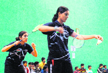 A match in progress during the All-India Junior Ranking Badminton Tournament in Chandigarh on Sunday.