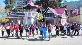 NCC cadets participate in the Run for Fun race on the occasion of NCC week at the Ridge in Shimla