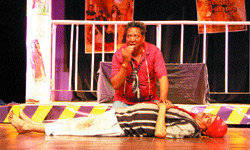 A scene from the play "si Natak Nahi Karde" which was staged at Punjab Naatshala in Amritsar on Sunday. 