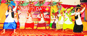 Students of Green Valley Public School perform bhangra at Ahmedgarh on Saturday.