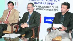 Brig I.S.Punia, D.S. Dhesi and Padamjit Sandhu talk about the Haryana Open PGTI event at the Panchkula Golf Club