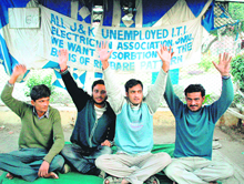 Unemployed youth protest against political parties for failing to keep their promises.