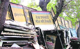 Signboards of the traffic police, which had been removed by the tehbazari wing of the municipal corporation in Ludhiana. Photo: I.V.