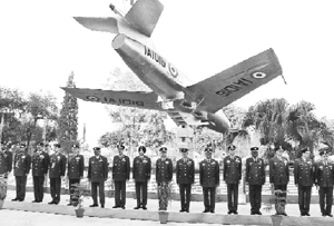 Commanders of the Western Air Command pose for a group photograph prior to the commencement of the Commanders Conference, in New Delhi on Monday.