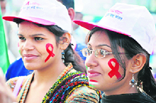 These two girls were among hundreds of youth who visited the exhibition on AIDS control during the halt of the Red Ribbon Express at the Hisar railway station on Tuesday.