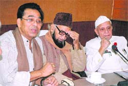 Eminent poets Ashok Chakradhar, Bekal Utsahi and Gulzar Dehalvi in the city on Tuesday