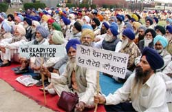 Fighting another battle: Ex-servicemen during a protest rally in Ludhiana