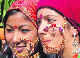 Two participants at the Mahotsav with their Bhotia nose rings.