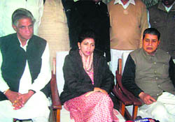 Union minister of state for housing and urban poverty alleviation Selja addresses newspersons in Sirsa on Wednesday.