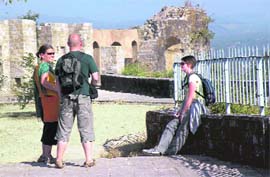 A group of foreign tourists at the Kangra Fort. 