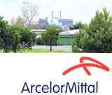 This file photo shows steel giant ArcelorMittal's logo at the entrance of Fos-sur-Mer plant, near Marseille, southern France.