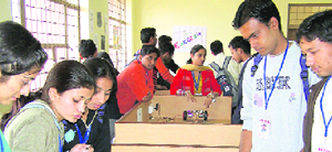 Participants at the science exhibition in Haridwar on Thursday.