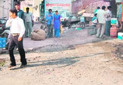 An internal road of Ambala city in a dilapidated condition.