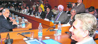 Pakistan foreign minister Makdoom Shah Mehmood Qureshi at an international seminar at CRRID in Chandigarh on Thursday.