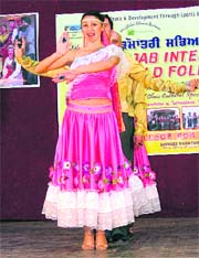 Bulgarian dancers give a performance at the Punjab Intercultural world folk festival in Ludhiana on Thursday.