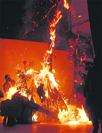 A curtain catches fire due to a short circuit during the annual function at St Annes School in Chandigarh