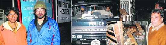 (Left) Students of Arts College from whom the furniture (inset) was recovered in Chandigarh