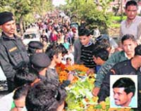 The mortal remains of Gajendra Singh (inset) being taken for cremation in Dehradun on Saturday.
