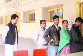 Rahul Gandhi in queue to cast his vote in Delhi on Saturday.