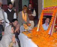 Family members offering tributes to Capt Rajesh Gaur in Bathinda on Sunday.