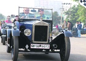 A vintage car rally in progress in Gurgaon
