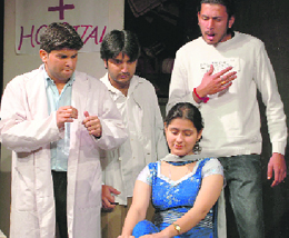 Prem Vishesagya, a play director by Balwant Thakur, is staged at Natrang Theatre in Jammu on Sunday.