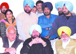 Capt Amarinder Singh with PPCC president Mohinder Singh Kaypee and Jalandhar MP Rana Gurjit Singh in Jalandhar on Sunday:  
