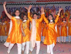 Students of the Eastwood International School, Doomwali, presenting a cultural programme on the occasion of schools annual day on Sunday evening.