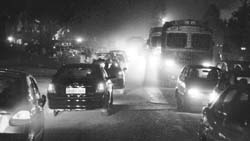 Traffic jams on the Zirakpur-Patiala highway due to haphazard parking in front of banquet halls in Zirakpur. 