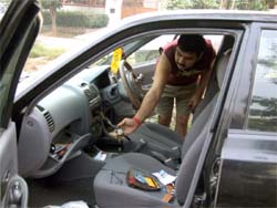 A car whose stereo and tyers were stolen at Sector-30 in Gurgaon 