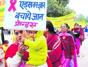 A rally being held in Haridwar on the occasion of World AIDS Day on Monday.
