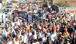 The last day (Tuesday) for poll campaigning in Sriganganagar was marked by rallies. Photo: Raj Sadosh