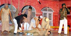 A scene from the play based on a story by Saadat Hasan Manto that was staged by the AKS in Abohar.