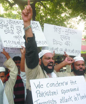 Muslim actvists hold a demonstration at Jantar Mantar in New Delhi on Tuesday.
