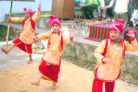 Special children presenting a dance item at the district-level World Disability Day at Bilaspur on Wednesday.