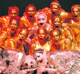 Students of Hindu Girls College, Jagadhri, present a dance item at an inter-zonal youth festival at Kurukshetra University, Kurukshetra