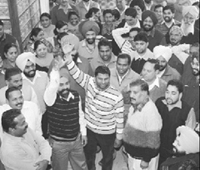 Municipal Corporation workers hold protest against Patiala MC commissioner Harkesh Singh Sidhu on Thursday.