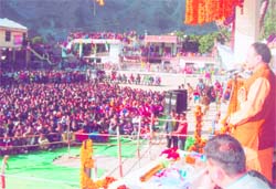 Maj. Gen. BC Khanduri (retd) addresses a public meeting at Nainbagh on Thursday.