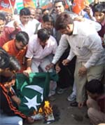 BJP activists protest against the Mumbai terror attacks at Sohna chowk in Gurgaon