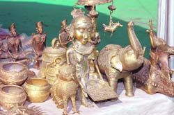 Dockra metal craft items displayed at the khadi festival. 