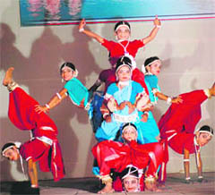 Artistes from Orissa present a dance at the inaugural function of the Gita Jayanti Samaroh at the Brahm Sarovar in Kurukshetra on Saturday.