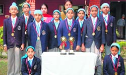 Students of Guru Harkrishan Public School, Doraha, who won the state-level Shabad Gayan Competition conducted by the Punjab School Education Board, Mohali