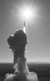 In this photo provided by the Pentagons Missile Defense Agency, a ground-based interceptor is shown shortly after lift-off from Vandenberg Air Force Base, California, on Friday.