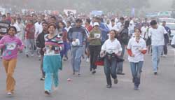 Participants run during the half marathon at Leisure Valley in Gurgaon on Sunday 