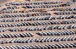 An aerial view of buses for Muslim pilgrims seen in a parking lot outside Mecca on Sunday. More than two million Muslims began the Haj pilgrimage on Saturday, heading to a tent camp outside the holy city of Mecca to follow the route Prophet Mohammad took 14 centuries ago. 