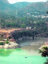 The level of water in the Gobind Sagar lake has gone down as is clear from marks on the sides of the lake