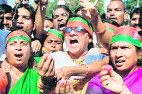 BJP supporters celebrate the victory in Indore